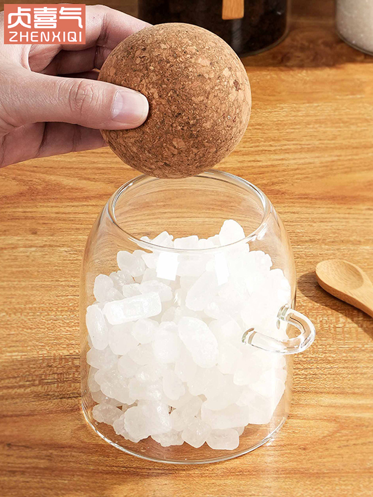 Glass Sealed Jar for Coffee Sugar with Spoon, Rock Sugar, White Granulated Sugar, Household Jar, Kitchen Jar for Sugar