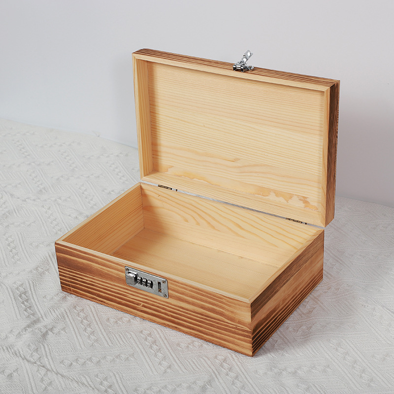 Wooden Password Lock Wooden Box Storage Box Square Lockable Bamboo Box Blind Box Top and Bottom Cover Packaging Box Password Lock Book Box