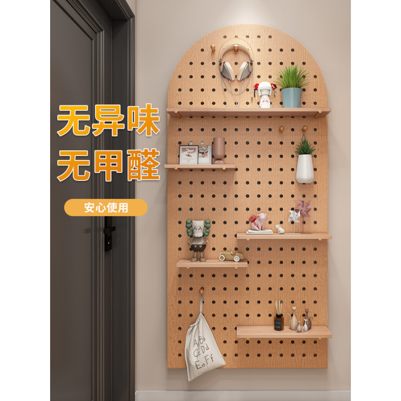 Solid Wood Perforated Board Wall Shelf Wooden Wall-Mounted Bookshelf Partition Storage Rack Hanging Board Wall Shelf Supply
