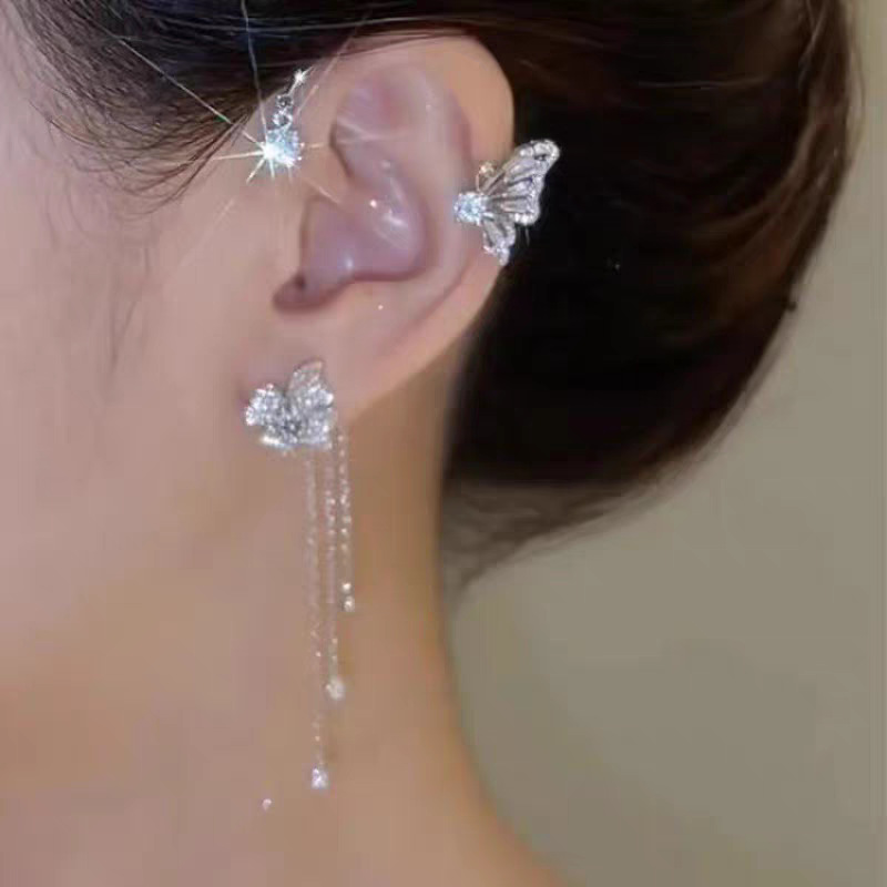 Star's New Ear Clip Tassel Diamond-Encrusted Ear Bone Without Piercing Elegant Butterfly Flower-Like Tiktok Same Style Wing Ear Hook