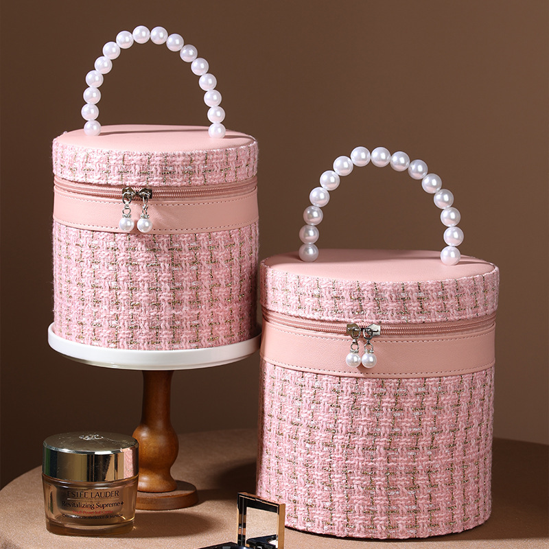 Factory Direct Sales light luxury Chanel style bucket bag large capacity cosmetic case storage box with hand gift wedding portable home