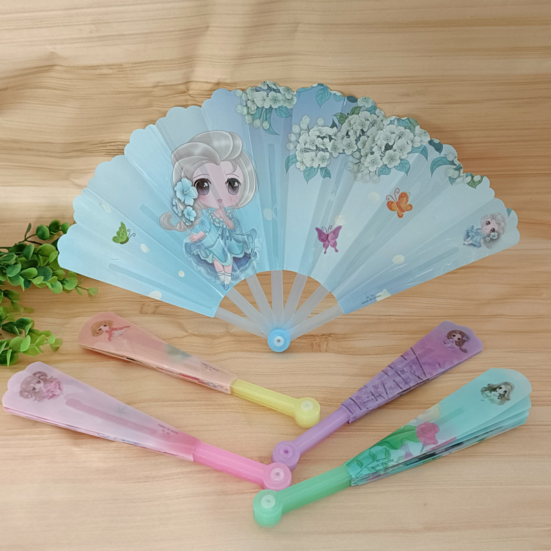 Small Handheld Folding Fan for Summer, Plastic Folding Fan for Students, Cute Barbie Princess Hand-Cranked Portable Mini Fan