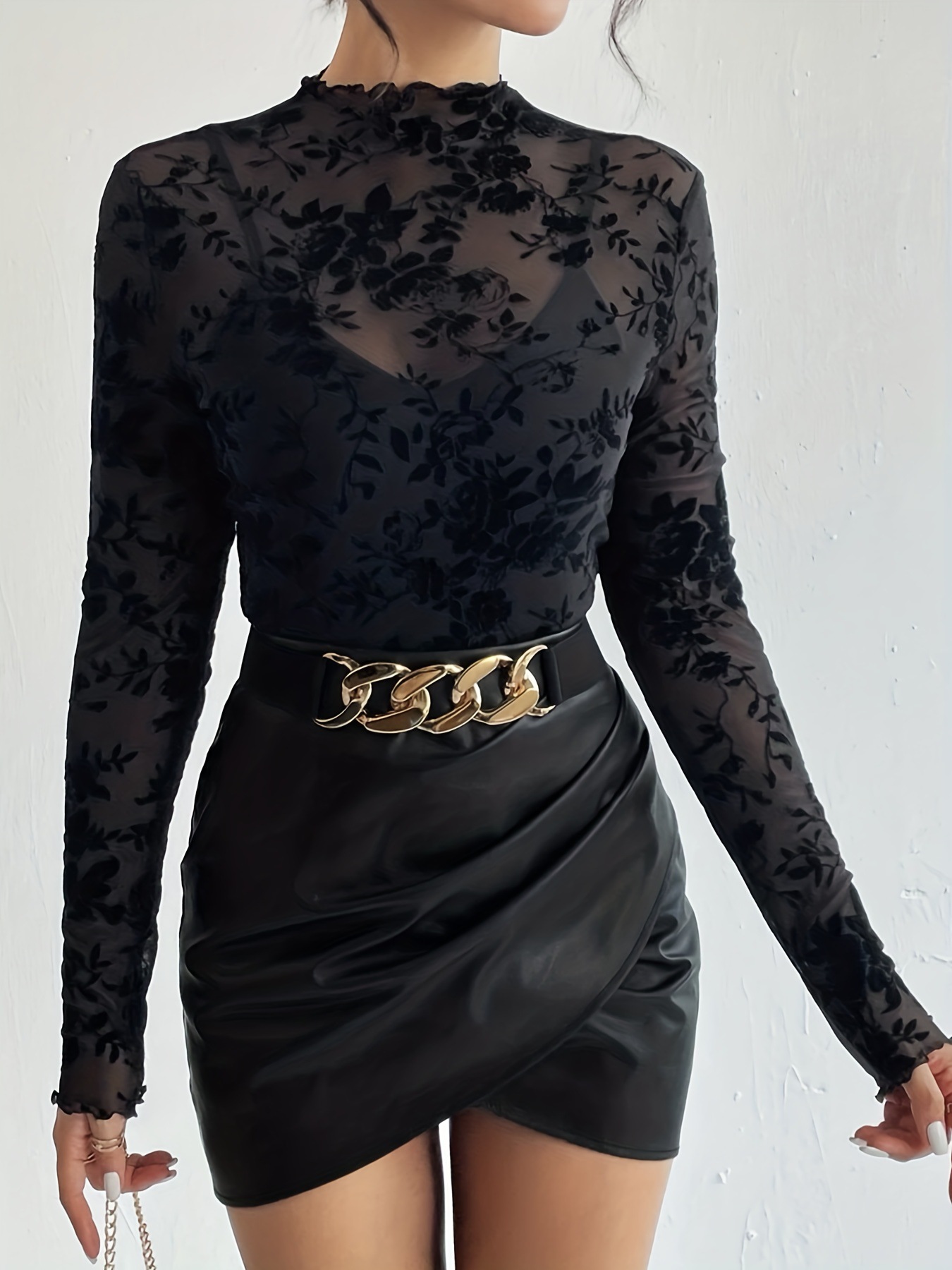 European and American Cross-Border 2025 Single-Layer Braless Stand-Up Collar Mesh Base Shirt Top for Women, Elegant Commuter T-Shirt