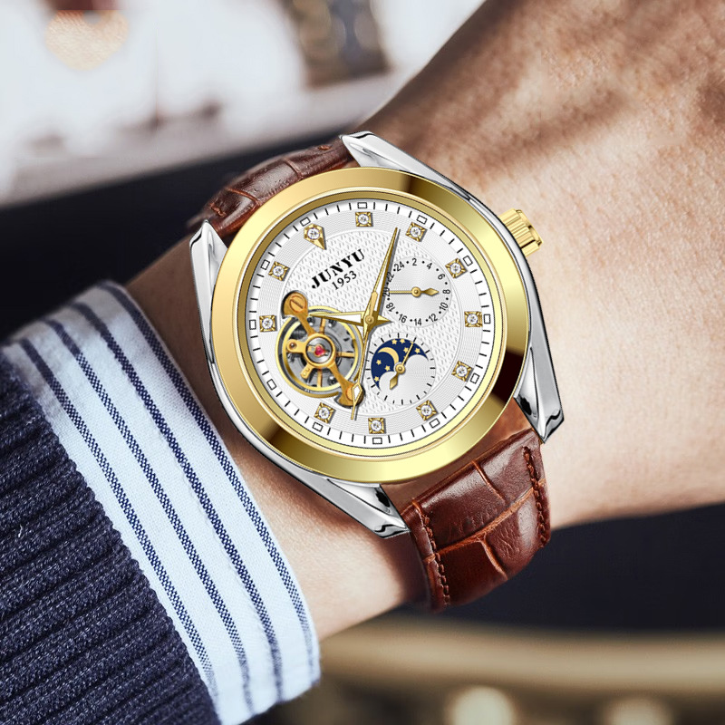 New watch men's mechanical watch automatic tourbillon hollow men's fashion casual business men's watch waterproof Junyu