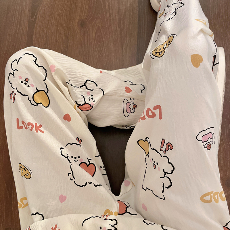 Hello Kitty Pajama Pants for Women Summer Cartoon Sweet Pants Thin Home Casual Loose Lazy Straight Pants
