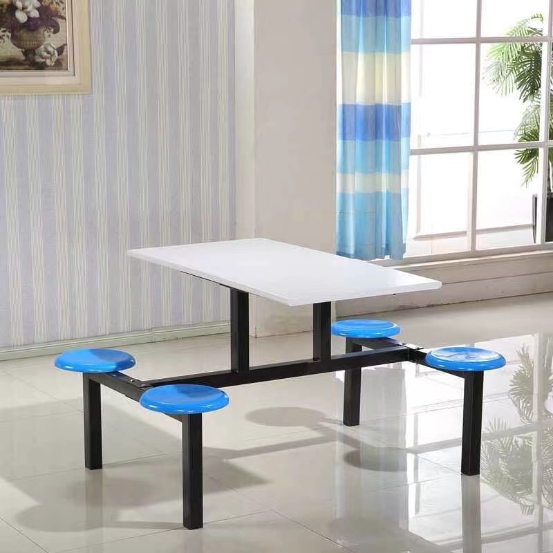 School Students Stainless Steel Dining Hall Dining Table and Chair Combination with Backrest 8 Staff Dining Hall Chair conjoined fast food table and chair