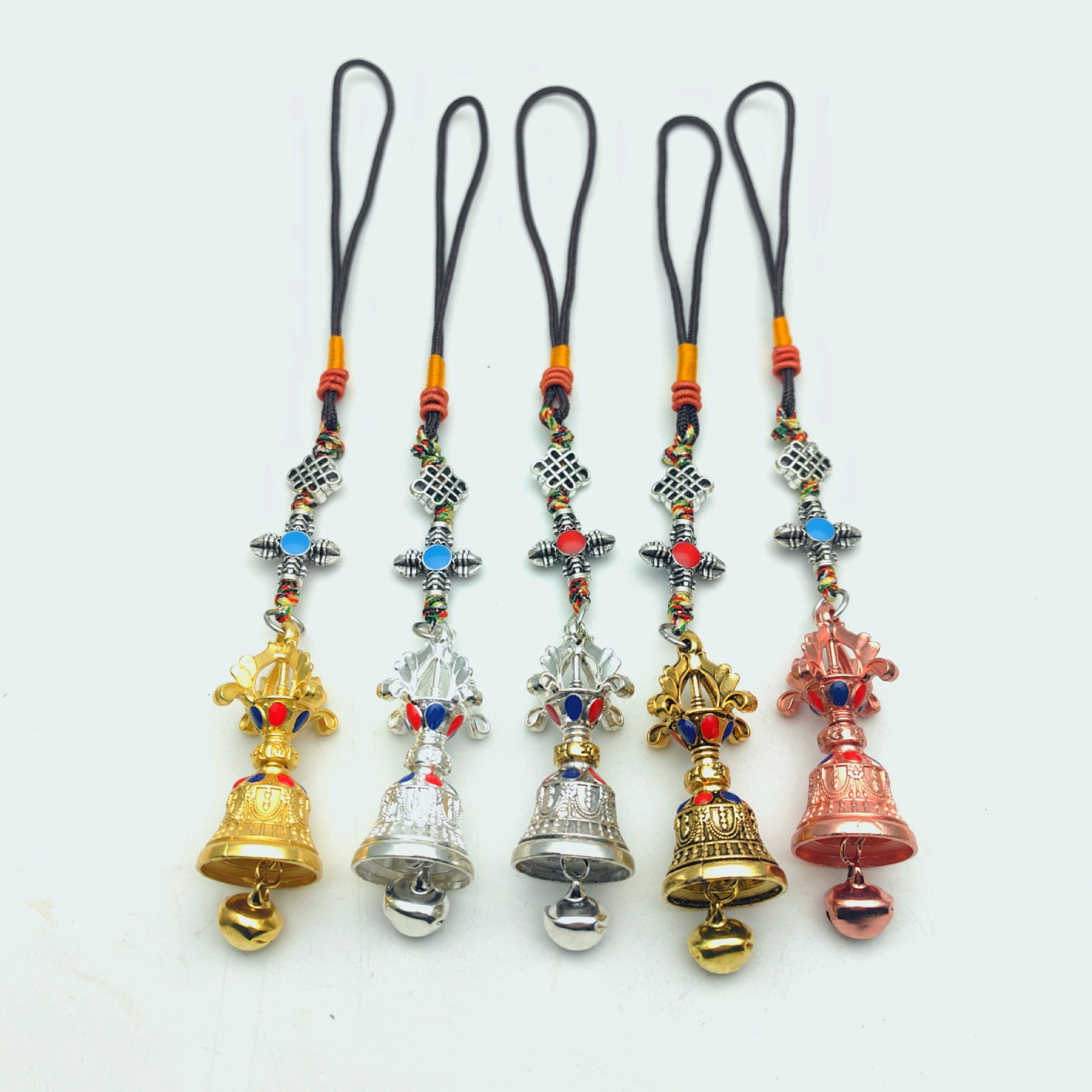 Xizang Jewelry Alloy Two-Color Vajra Bell Pendant Six-Character Mantra Car Hanging Jewelry Bag Hanging Jewelry