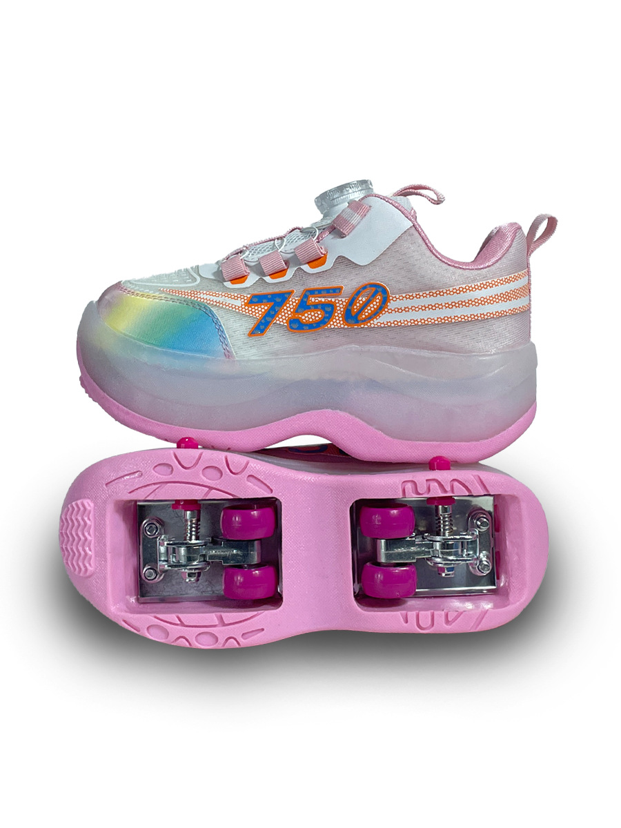 Factory Mesh Fly Weave 750 Four-Wheel Kidsren's Men's and Women's Flying Shoes Are Lightweight and Easy to Operate with Rotating Button Heelys