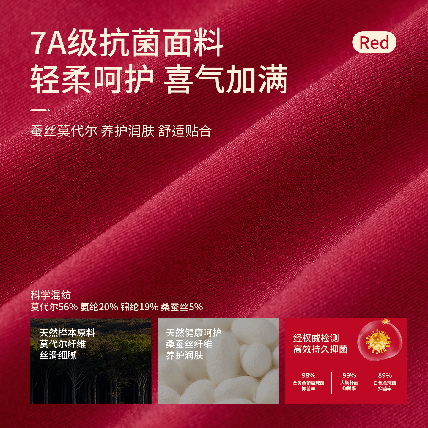 Red Lingerie Set for Women, Seamless, Suitable for the Year of Birth, 7A Grade Antibacterial, Comfortable, Push-Up, Thin Molded Cup, Silk Wedding Bra