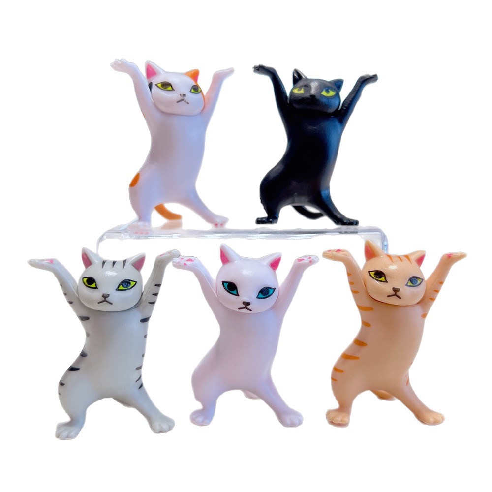 Five-Piece Set of Dancing Cat Figurines, Anime Cat Trendy Toys, Enchanting Cat Twist Cake Figurines