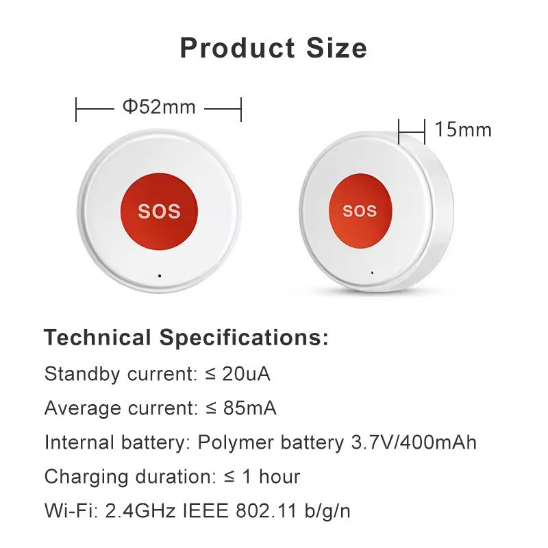 Tuya Wifi/Zigbee Smart Security Sos Switch App Emergency Linkage Smart Home Emergency Alarm