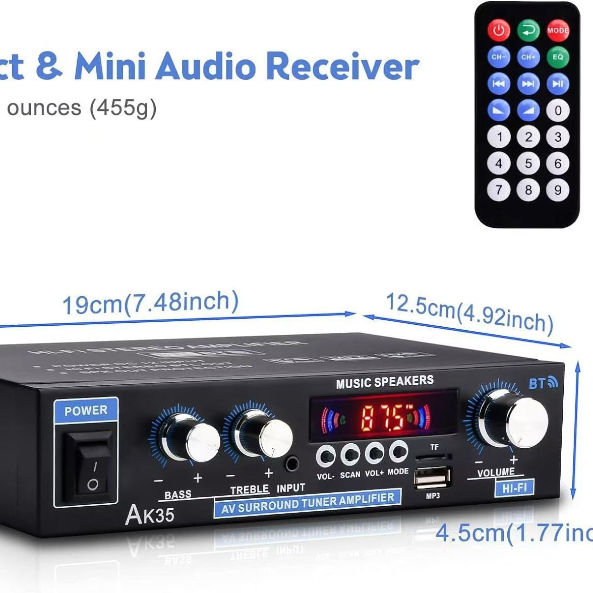 AK35 Digital Bluetooth Amplifier U Disk Card Reader Radio 2.0 Channel Car Household Small Power Amplifier