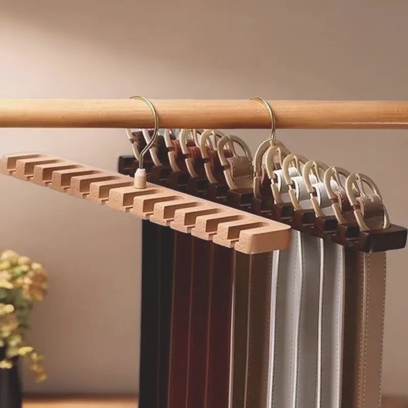 Cross-border Hot Sale Multi-functional Solid Wood Belt Storage Rack for Tie Hanging Rack Belt Silk Scarf Hanging Rack Hanger Finishing