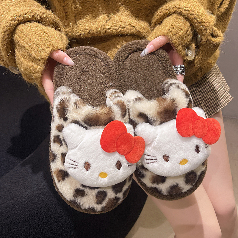 Comfortable Leopard Print Niche Design Mao Mao Slippers Home Indoor Non-Slip Baotou Women's 2024 New Autumn and Winter Cotton Slippers