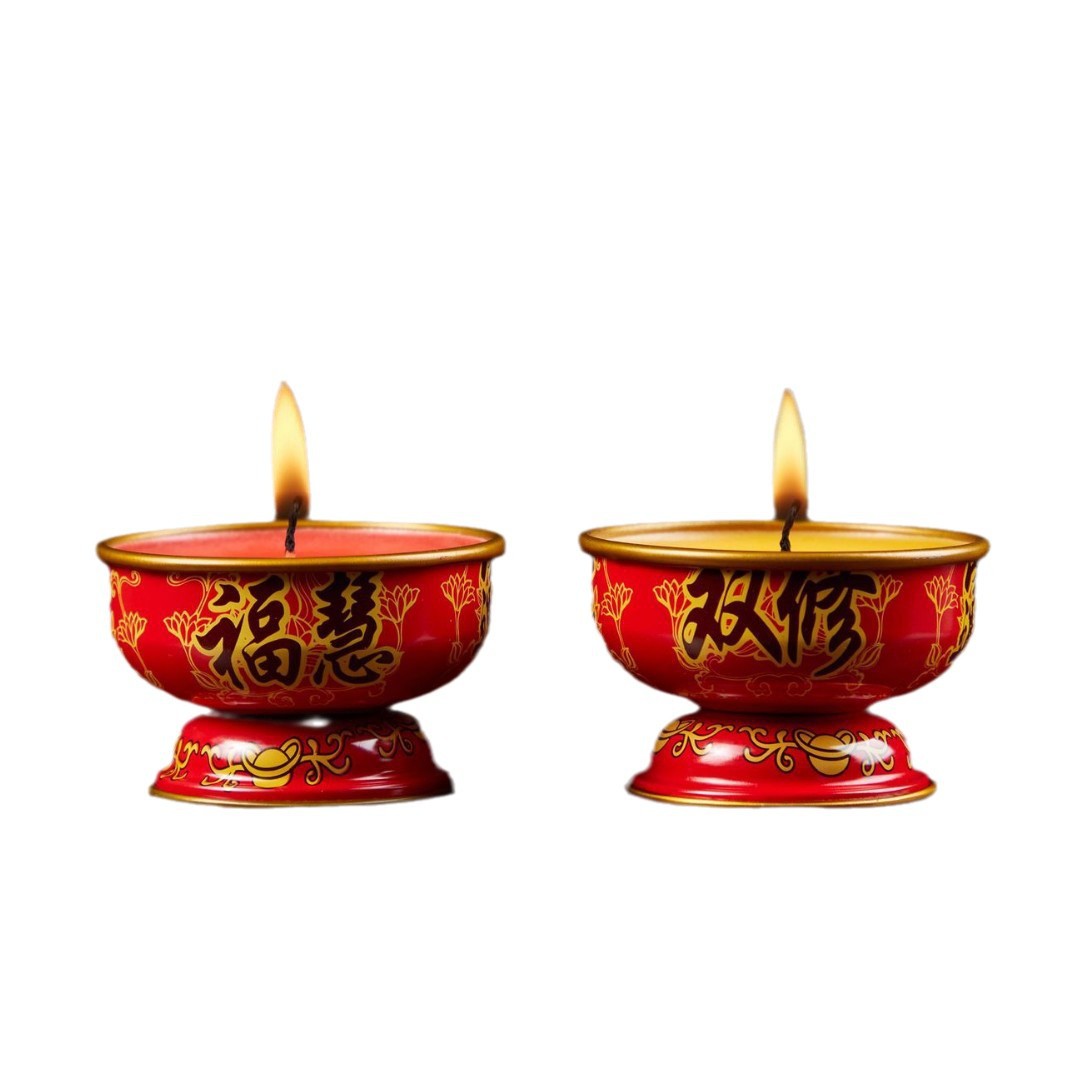 Fuwang Butter Lamp for Festive Celebrations, Red 8-Hour God of Wealth Lamp with Small Incense Sticks, New Iron Shell for Attracting Wealth and Prosperity