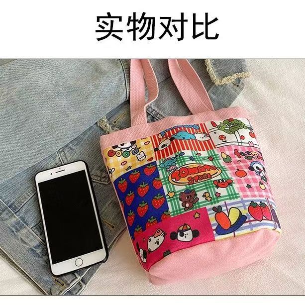 Cute Illustration Puppy Bucket Type Satchel Canvas Bag Korean Style Girly Heart Mommy Bag Lunch Bag Work Small Bag