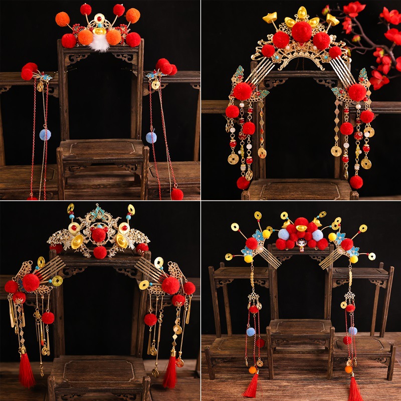 Винтажные милые аксессуары для волос Бога богатства, головной убор с волосами юаньбао, гребень с фениксом, антикварные медные украшения на Новый год