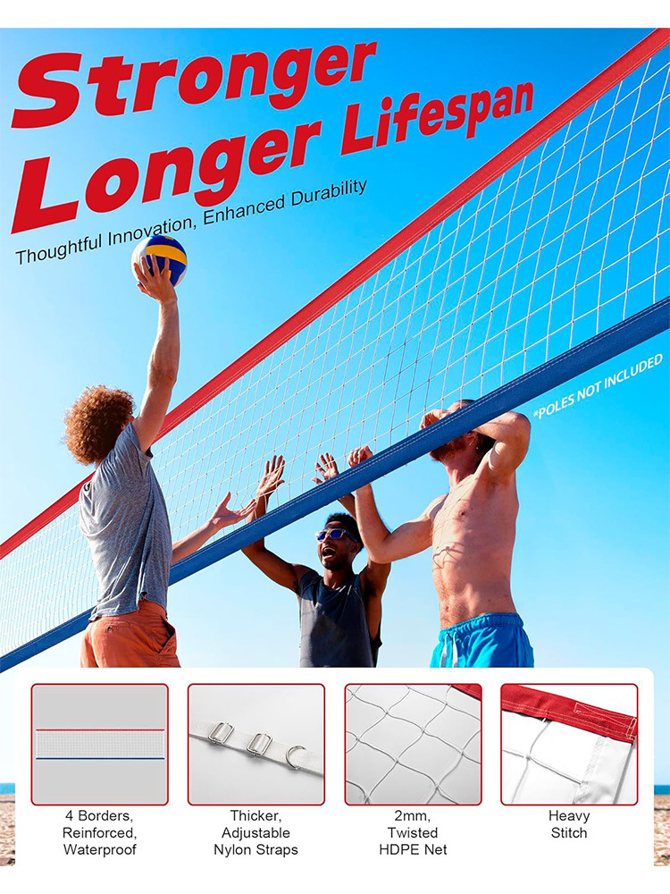 Pool Water Volleyball Net 4.5m * 0.9m Length Adjustable to 9.5m * 0.9m Upgraded Color Matching Thickening