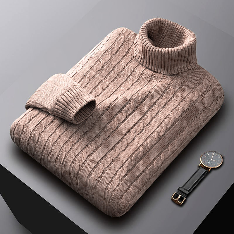 Foreign Trade Pure Color Sweater Men's Turtleneck Jacket Trendy Korean Style Loose Plus Size Casual Versatile Knitted Pullover