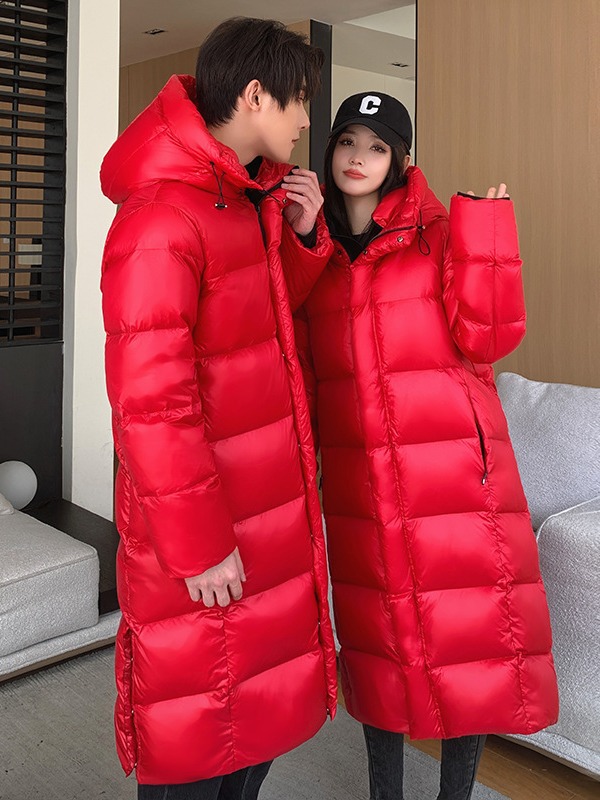 Thickened 2024 Northeast Travel Black Gold New Long Over-the-knee Down Jacket for Couple Men and Women