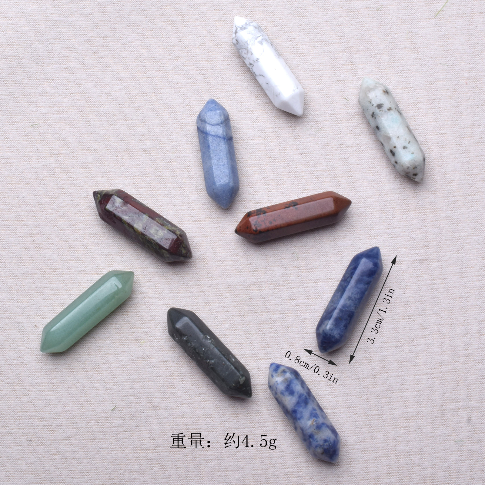 Cross-border Hot-selling Bullet Natural Stone Crystal Hexagonal Column Double-pointed Hexagonal Prism Yoga Stone Bare Stone Jewelry Original Stone