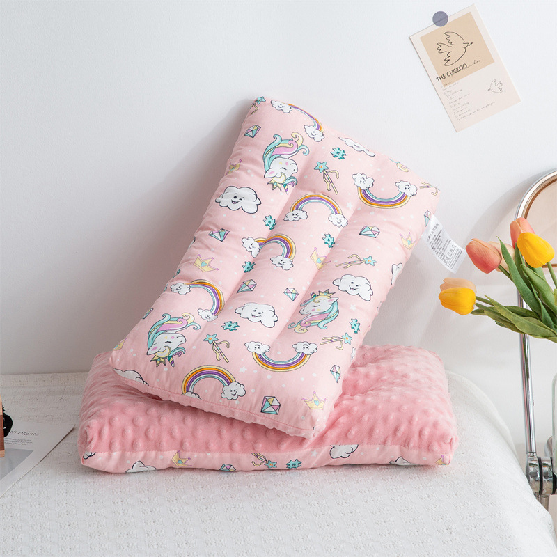 Cotton Bean Pillow Bubble Velvet Cartoon Children's Pillow Core Cotton Kindergarten Nap Neck Protection Pillow AB Double-Sided Comforting Pillow
