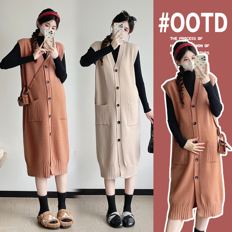 Настоящее фото одежды для беременных, осенний комплект 2025, новое платье-туника для беременных, плюс нижняя рубашка, верхняя одежда, зимний комплект из двух предметов