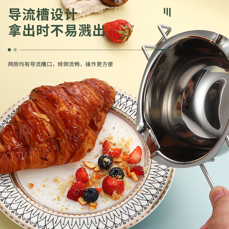 304 Stainless Steel Chocolate Melting Pot Heating Pot Silicone Handle Butter Melting Bowl Water-Proof Pot Baking Tool