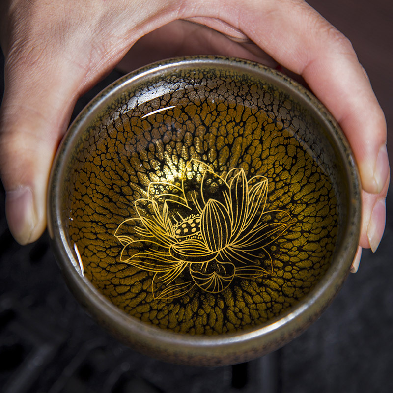 Jianzhan teacup inlaid with silver iron tire oil drops tea cup personal cup master cup large tea bowl kung fu tea set single cup