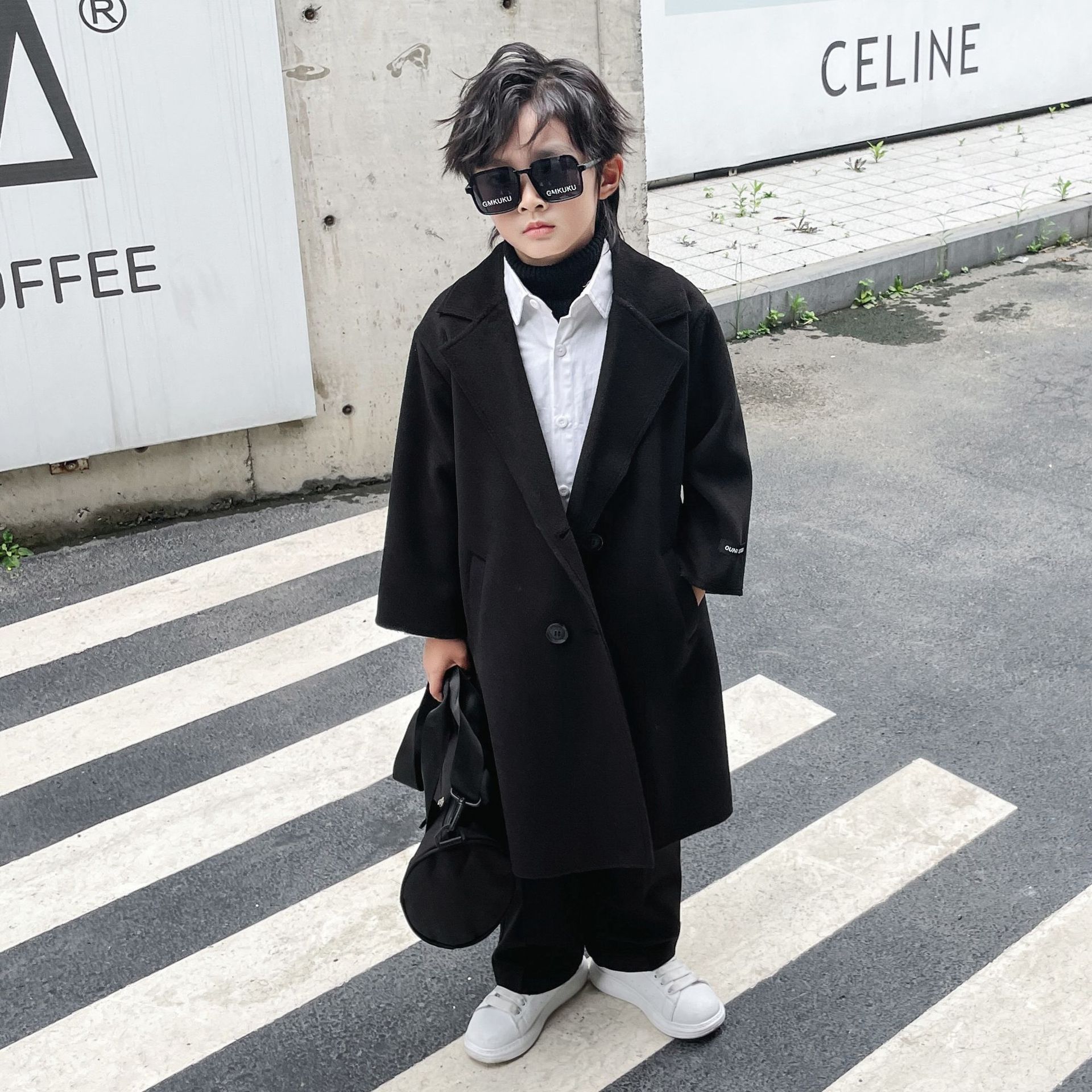 Children's clothing boys' trench coat children's long coat 2023 autumn and winter British medium and big children's western style baby coat trendy cool