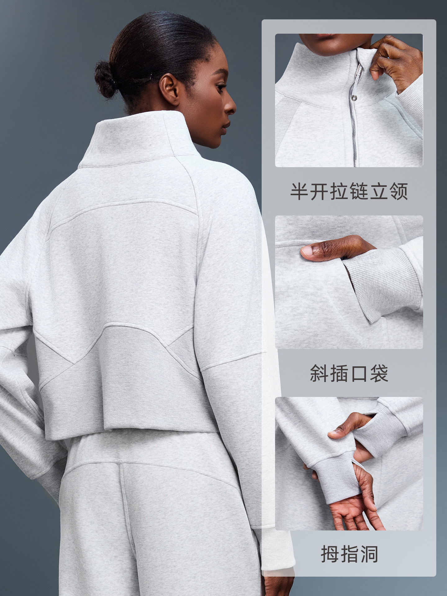 Sports Sweatshirt Women's Autumn and Winter Fleece-Lined Half-Zip High-Neck Pullover Outer Warm Top Jacket D25131