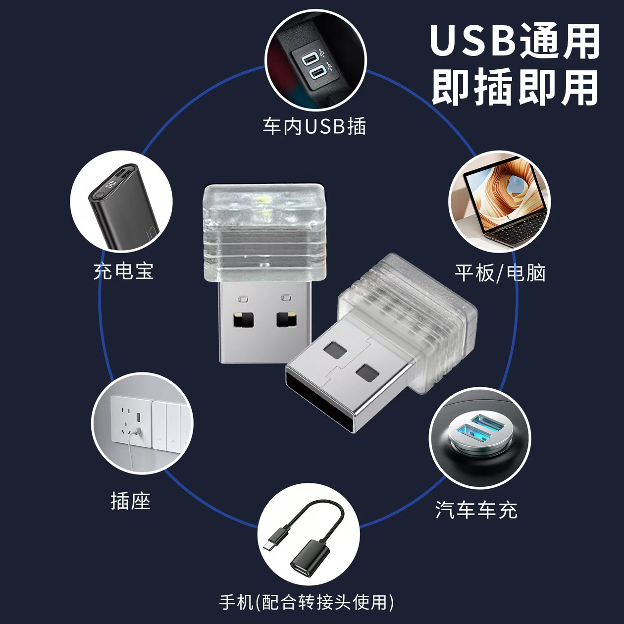 Car USB atmosphere light LED colorful night light refitting-free car atmosphere light decoration car indoor home