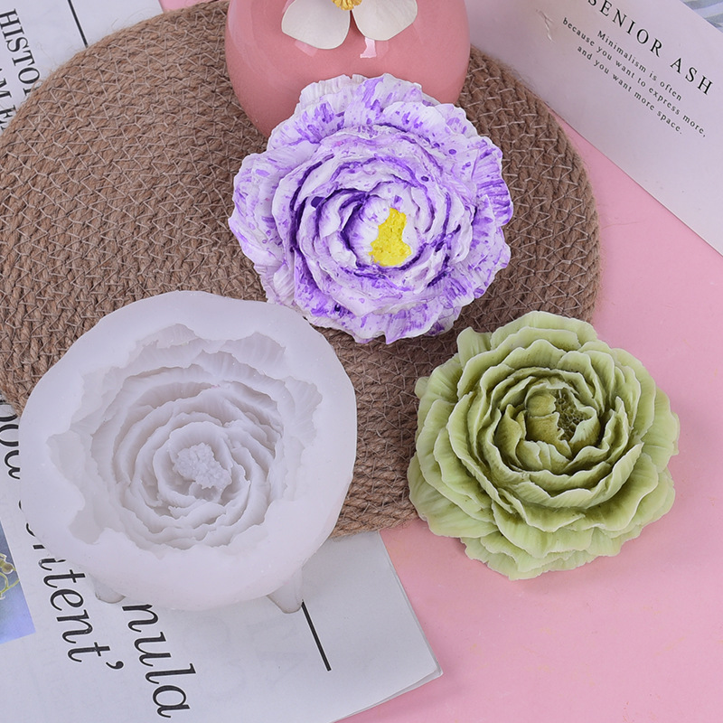 Large Peony Flower Scented Candle Mold DIY Handmade Soap Diffusing Gypsum Home Decoration Silicone Mold