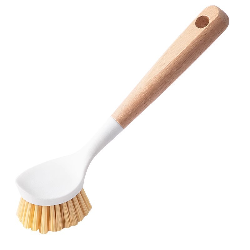 Wash pot brush long handle wash pot brush does not hurt the pot does not touch oil wash pot artifact wooden handle decontamination cleaning brush household kitchen