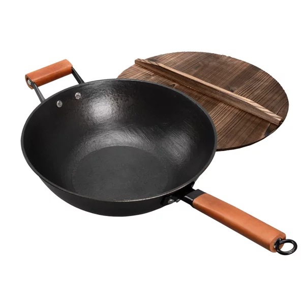 Uncoated Flat-Bottomed Iron Pot, Thickened Cast Iron Pot, Non-Stick Wok, Household Flat Induction Cooker, Universal Cast Iron