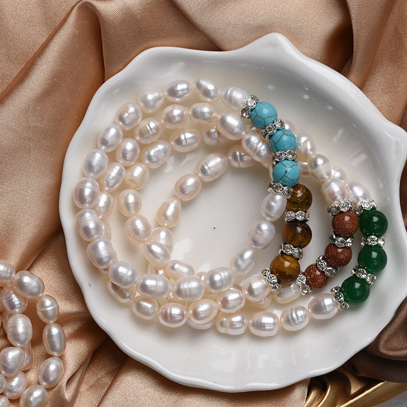 Factory spot wholesale natural freshwater pearl agate bracelet elastic bracelet half treasure series creative jewelry gifts