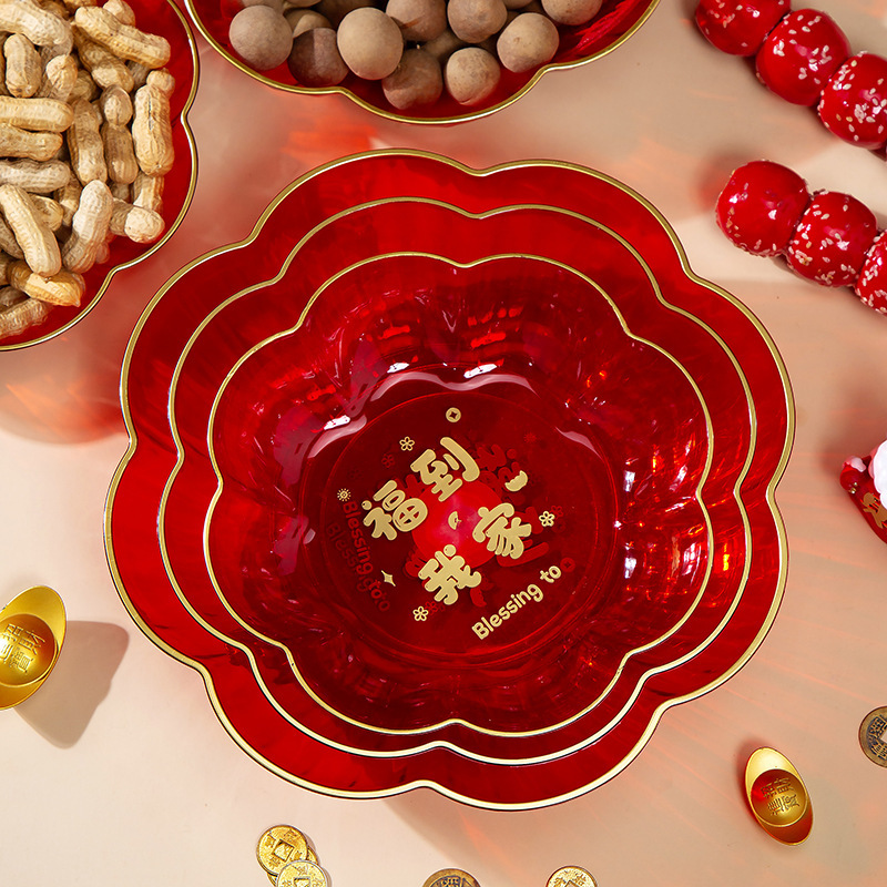 Red Plastic Fruit Plate Wedding Home Living Room Dried Fruit Plate Engagement Wedding Candy Plate Snack Candy Display Plate