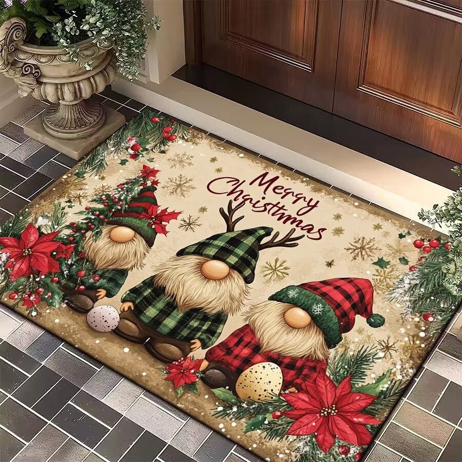 New Cross-Border Christmas Carpet Entrance Mat Interior Decoration Living Room Santa Claus Floor Mat Red Entrance