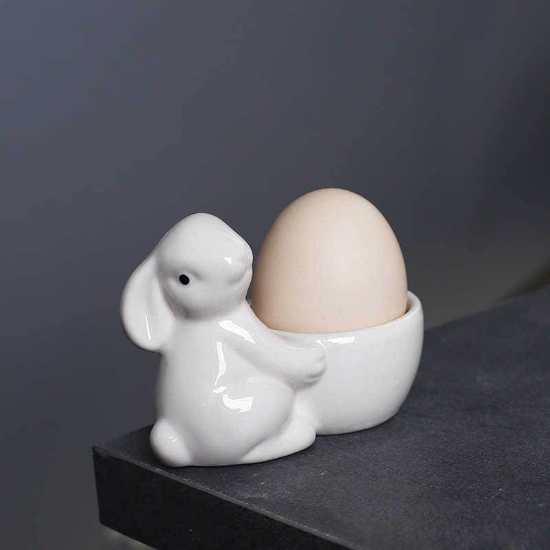 Cross-border ins fun creative egg holder ceramic egg holder desktop storage beauty makeup egg rabbit egg cup tableware