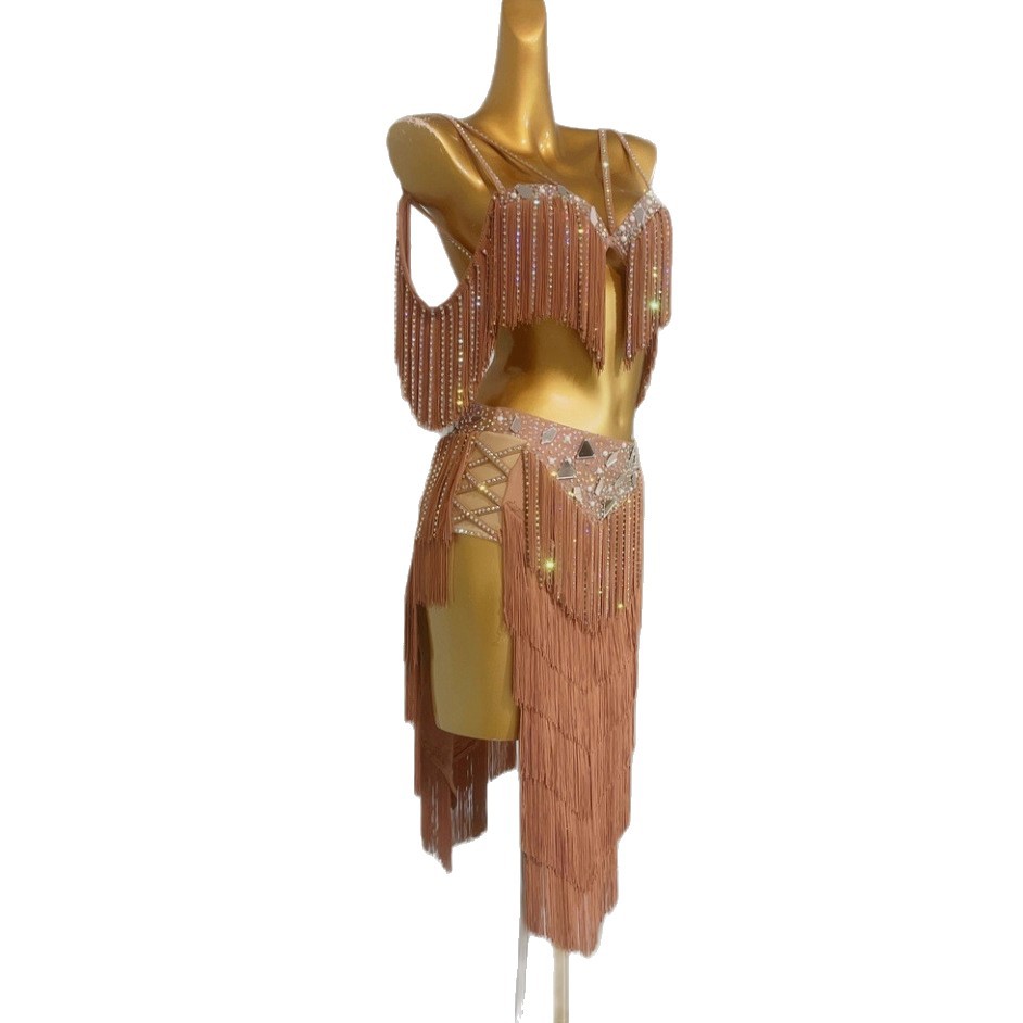 2025 European and American Cross-Border New Product Sexy Tassel Rhinestone Bra Body Chain Women's Latin Dance Costume Competition Costume