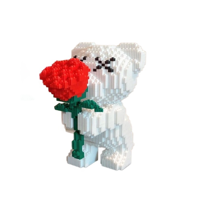 Building Blocks Cute Bear with Flowers Violent Bear Children's Toy Puzzle Birthday Gift Chinese Valentine's Day Gift