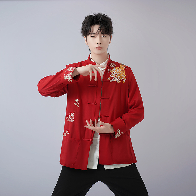 2025 Spring and Autumn New Tang Suit Men's Shirt Suit Long Sleeve Middle-Aged and Elderly Tai Chi Suit Chinese Style Morning Practice Performance Wholesale
