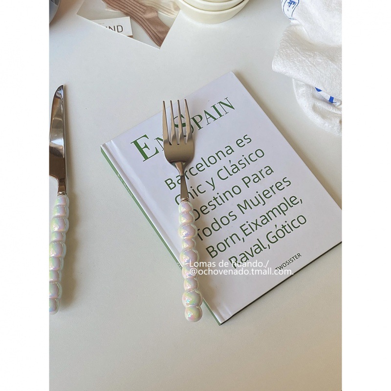 Gradient pearl handle tableware stainless steel ceramic spoon Fork Western food knife, fork and spoon combination home restaurant