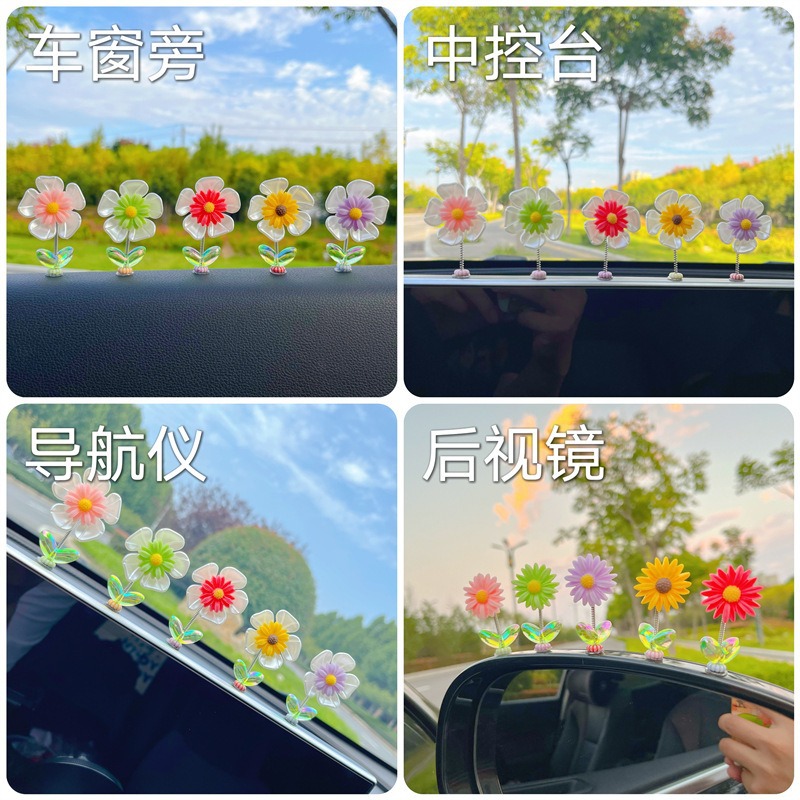 Car decoration 2024 New sunflower car center console internet celebrity shaking head cute small flower car decoration decoration