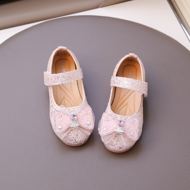 2025 Autumn Girls Princess Girls Small, Medium and Large Baby Children's Shoes Bow Leather Shoes Dance Performance Shoes Sequins