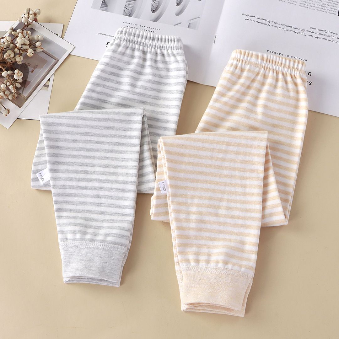 Бесшовные цветные хлопковые термобрюки для мальчиков и девочек, домашняя одежда для сна весна и осень, бесшовные леггинсы из хлопка для малышей