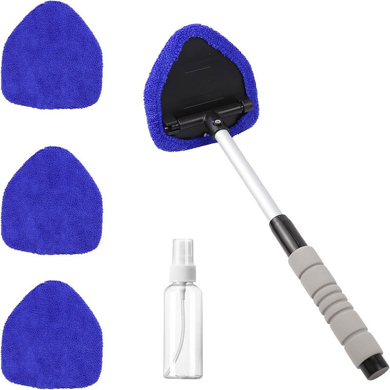Car Windshield Cleaning Brush, Defogging Window Brush, Microfiber Car Wash Glass Window Scraper with Telescopic Rod, Cross-Border