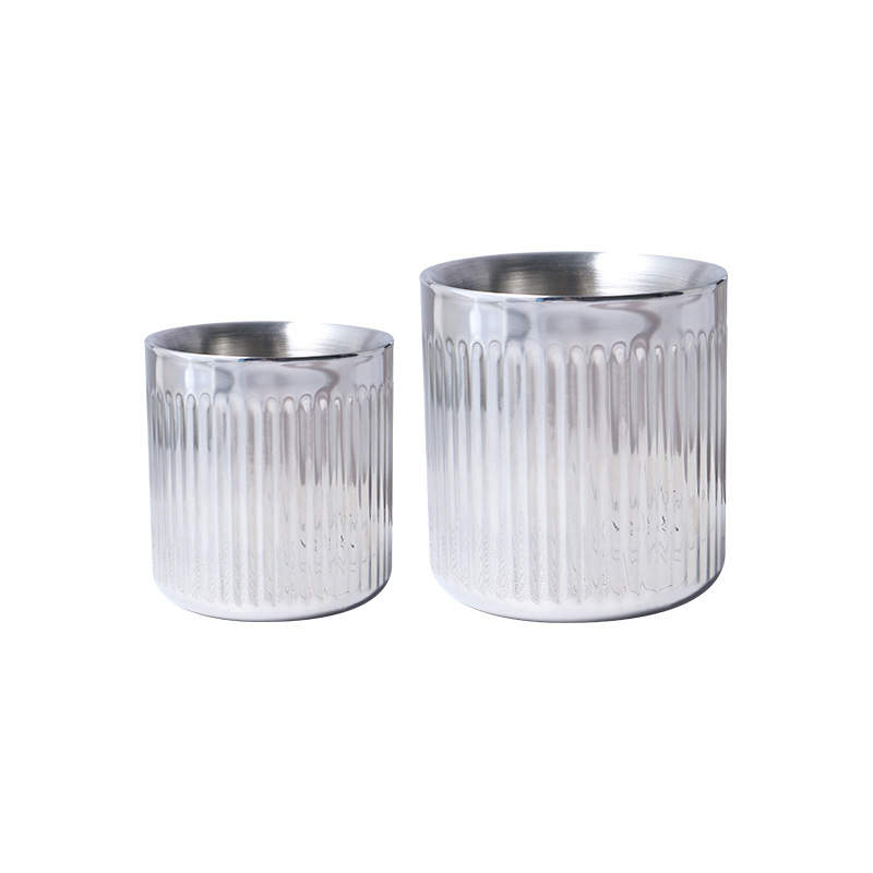 Export Quality 304 Stainless Steel Stripesd Beer Mug Double-Layer Insulated Cup Camping Style Picnic Cold Drink Cup Restaurant Water Cup
