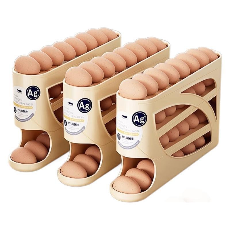 Slide-Type Egg Storage Box Rolls Automatically to Refill Antibacterial Refrigerator Side Door Egg Collection Large-Capacity Fresh-Keeping Egg Box
