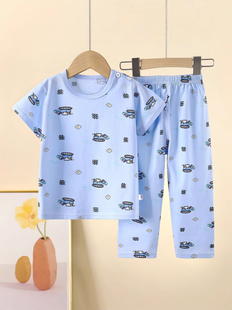 Children's Short-Sleeved Suit Pure Cotton Summer Baby Boy Home Clothes Clothes Girls Pajamas Clothing Children's Clothing Wholesale